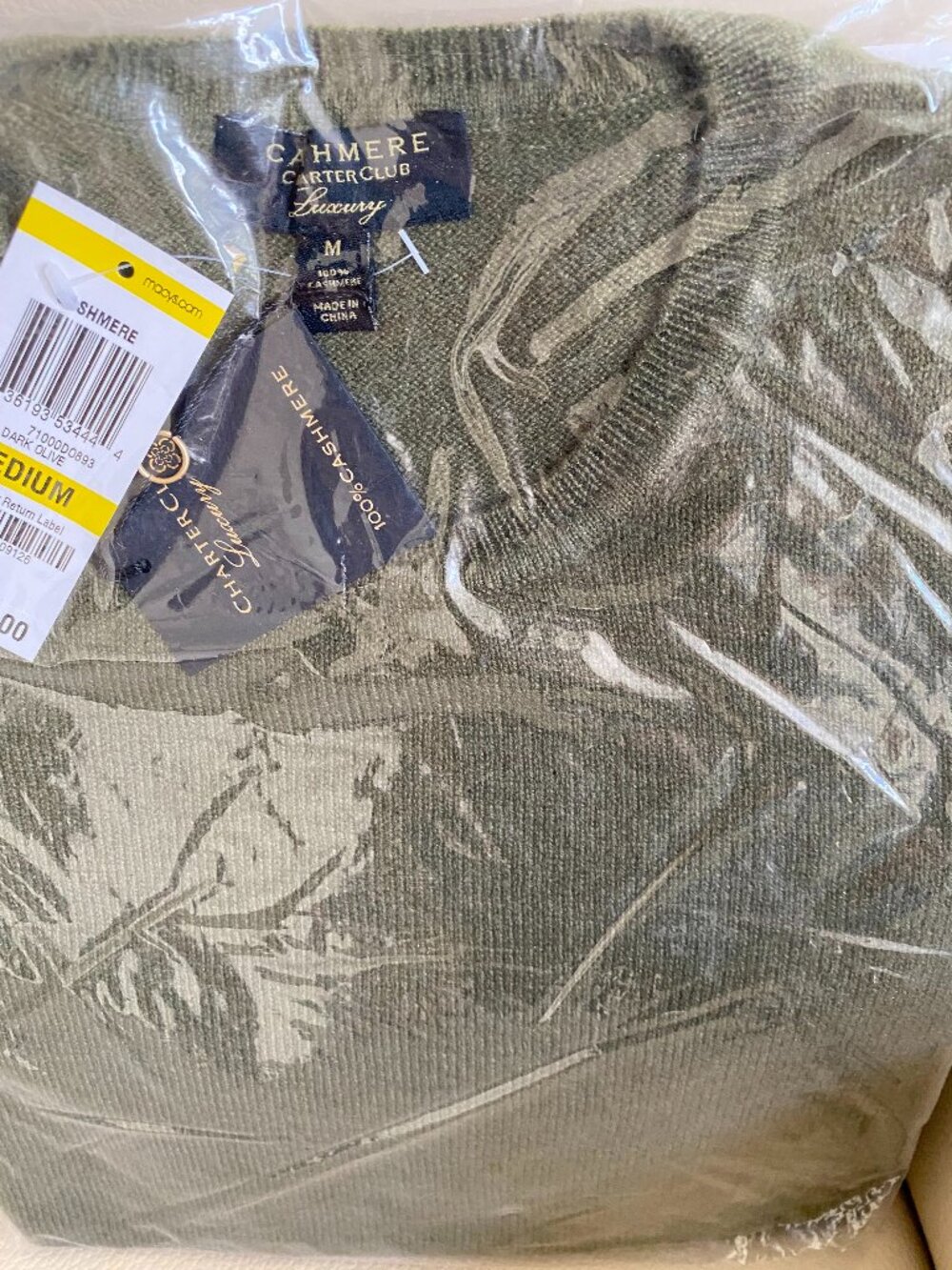 NWT Charter Club 100% Cashmere Crewneck Sweater – Dark Olive – M